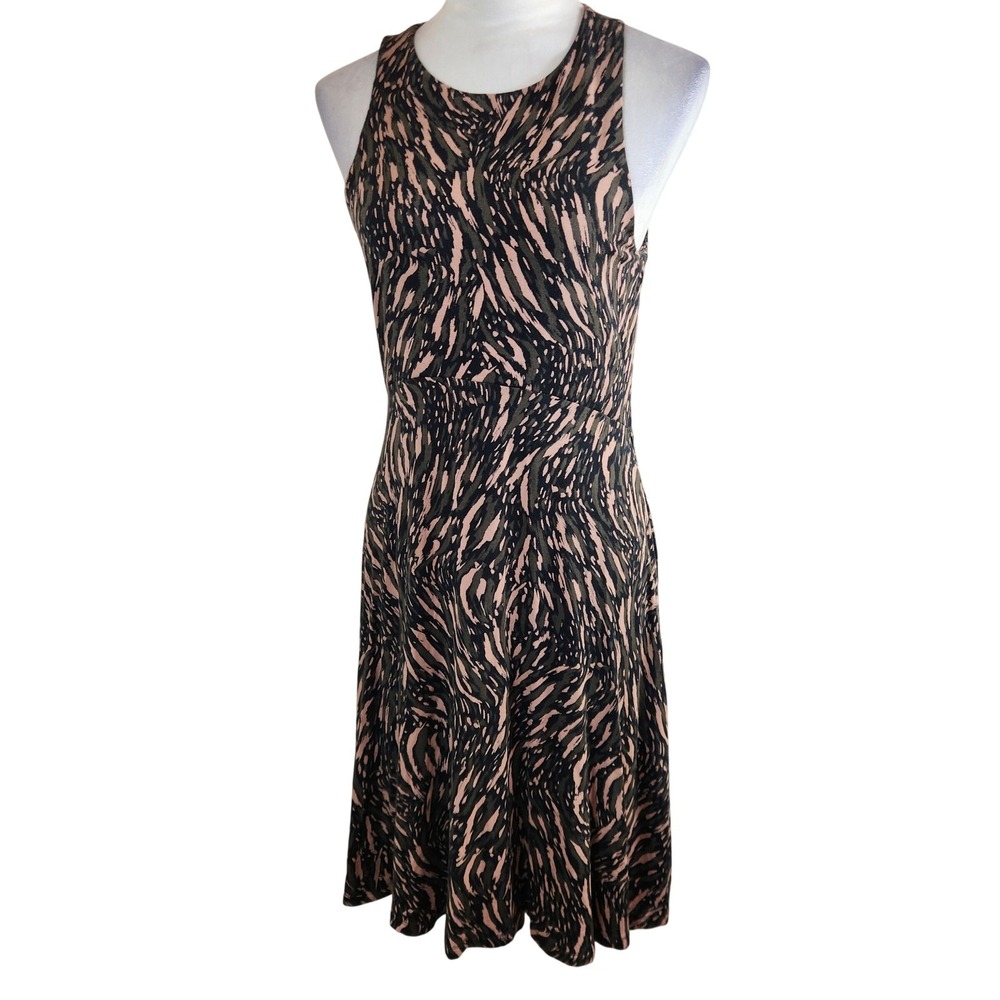 Athleta Fit Flare Dress Womens MT Medium Tall Pink Black Abstract Print Soft